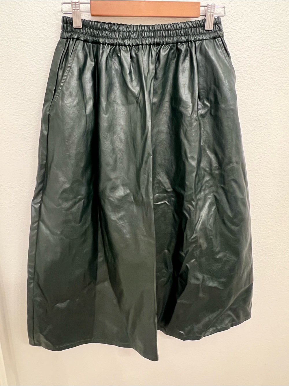 No. 6 Dark Green Faux Leather Midi Skirt